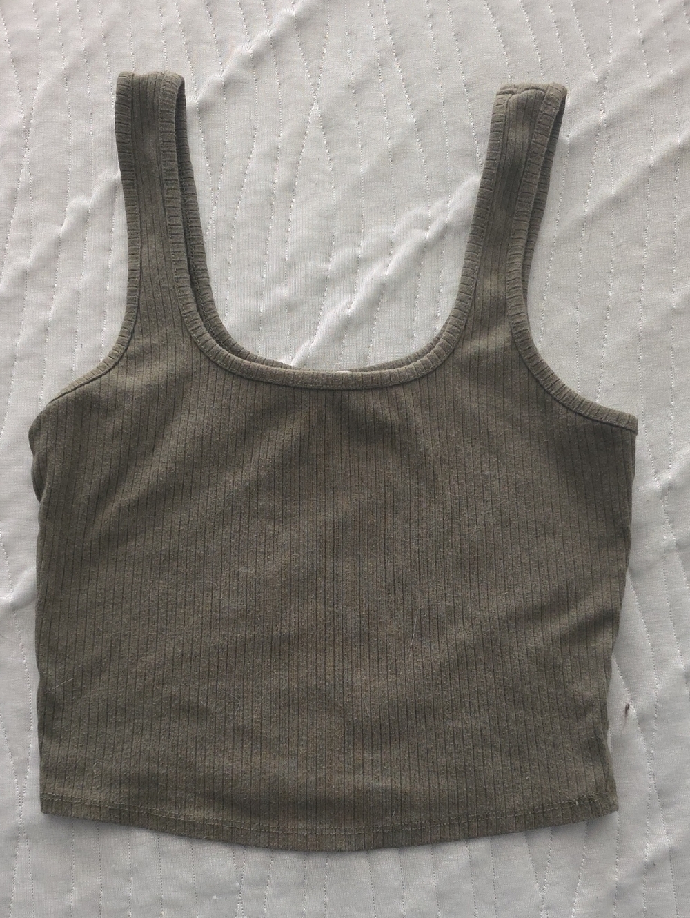Full Tilt Ribbed Square-Neck Crop Top Olive Green